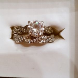 Pave Vine Engagement And Wedding Ring Set